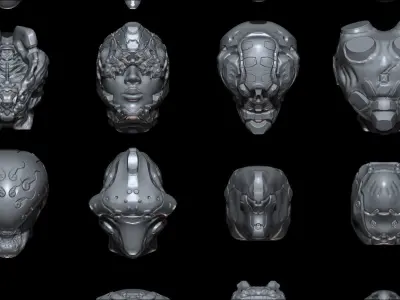 58 Mech Horror Heads IMM-Brush For Zbrush - OBJ and FBX Version 3D model