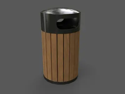 PBR Outdoor Wooden Trash Bin Low-poly 3D model