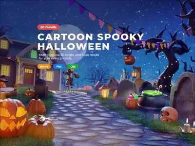 Cartoon Spooky Halloween Props Bundle Pack 3D model