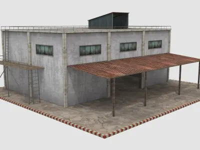 Warehouse - Low Poly industrial building with roof Low-poly 3D model