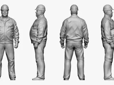 001204 worker man in gray special suit and helmet 3dp 3D print model