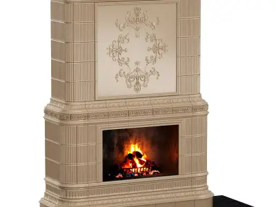 Classic fireplace with tiles 3D model
