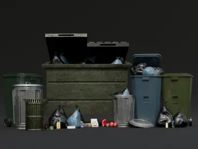Urban Trash set Low-poly 3D model