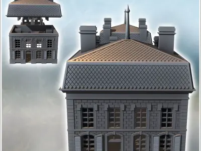 Baroque-style hotel with Mansard roof double roof arrows and mul 3D print model
