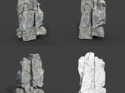 Low poly Gray Cracked Modular Rock 220118 Low-poly 3D model