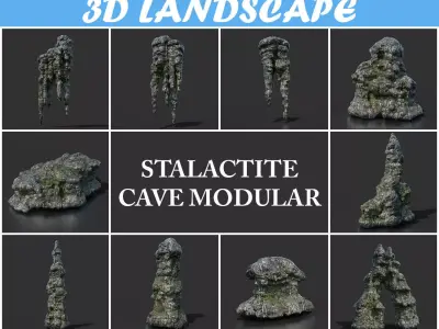 Low poly Stalactite Cave Modular Pack B2 2020 Low-poly 3D model