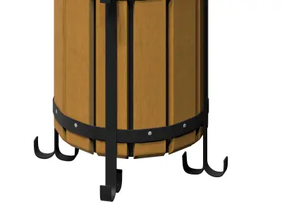 Wooden circular cage type trash can with metal feet Low-poly 3D model
