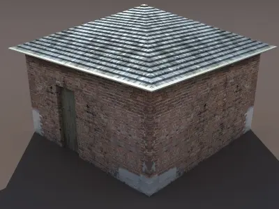 Barn 3 Low poly 3d Model old brick building with roof 3D model