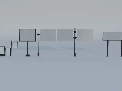 Set of 8 Low Poly Advertising Panels - Real Size Low-poly 3D model