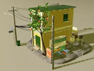 Vietnam Street Corner  Modular Environment Pack Low-poly 3D model