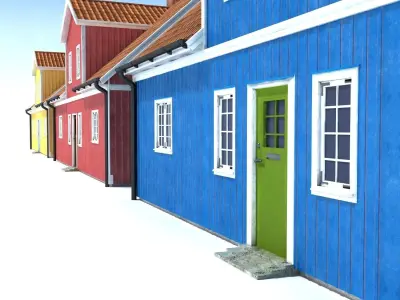 Three Houses Low Poly Low-poly 3D model