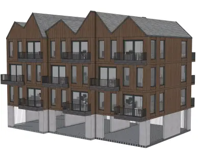 Modern Wooden Apartment Building 3D Model  Architecture 3D model