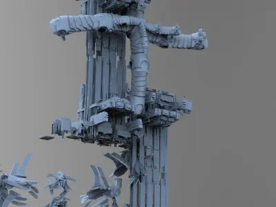 Cyberpunk asteroid grand towers  7  3D model