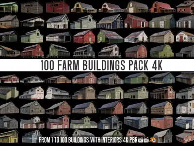 1 - 100 FARM BUILDINGS MEGA PACK 4K PBR Textures