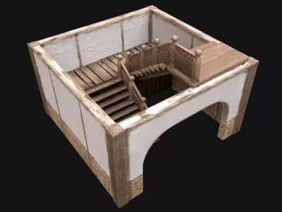 Staircase in a Medieval Room Low-poly 3D model