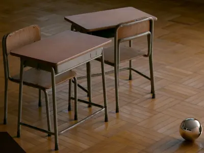 Japanese School Desk and Chair with Blender Demo scene 3D model