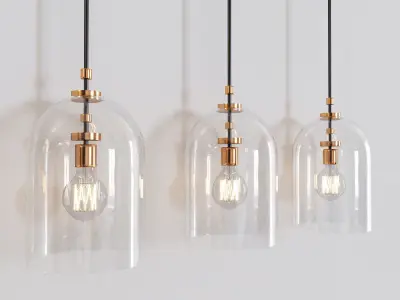 Chandelier8 three pendant lights with glass domes 3D model