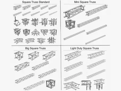 Square Light Trusses Collection - 50 PCS Modular 3D model