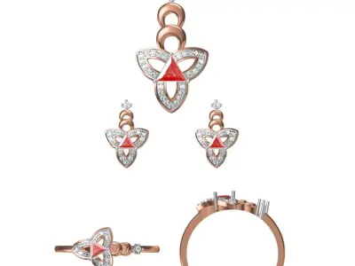 Light wt Ring Earrings Pendant set stl jcd 1-render details  3D print model