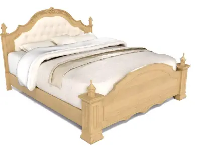 Bed French wood light Low-poly 3D model
