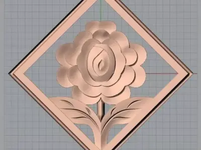 Bed door flower 3D relief STL model for CNC engraving E547 3D model