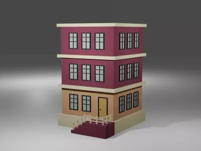 Low Poly Building three story Low-poly 3D model