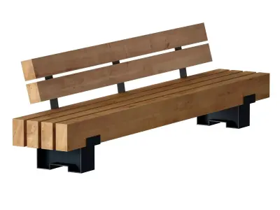 Wooden bench made of timber 3D model