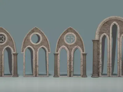 Window Set gothic arch Low-poly 3D model