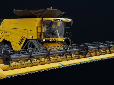 Modern Combine Harvester Yellow Rigged PBR 