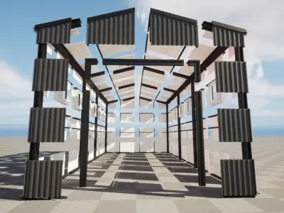 Modular hangar warehouse gameready Low-poly 3D model