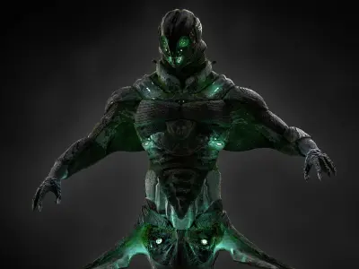 Sci-Fi  Alien cyborg underwater Low-poly 3D model