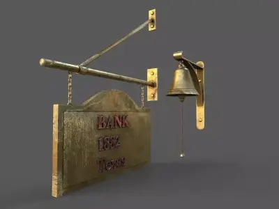 OLD BANK SIGN AND BELL 3D MODEL Low-poly 3D model