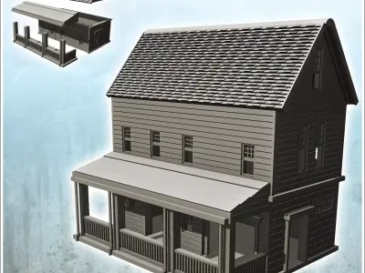 Modern panelled house with large awning and tile roof 7 - Modern 3D print model