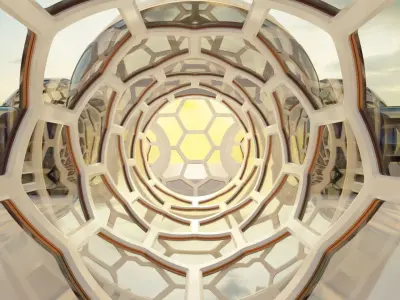 6 walkway connected glass hexagon sci fi spherical domes  3D model