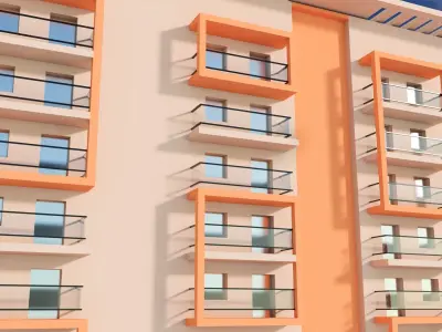 apartment building with umbrella flying in sky Low-poly 3D model
