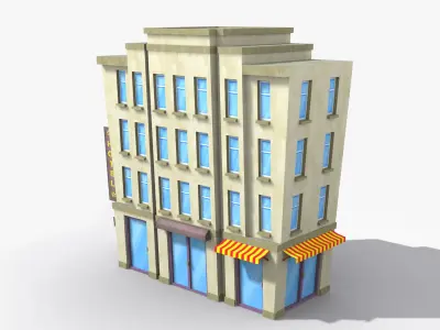 Cartoon Building x6 Low-poly 3D model