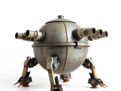 Steampunk Robot Walker model pack with retro design Low-poly 3D model