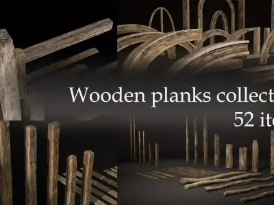 Wooden Planks Poles  Arches and Beams 52 pieces and four assets 3D Model Pack
