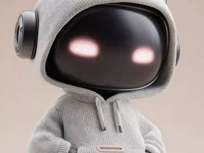 Cute Hoodie Robot 3D Model Glowing Eyes Streetwear Style Low-poly 3D model