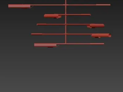 Koben light fixture with four metal rods 3D model