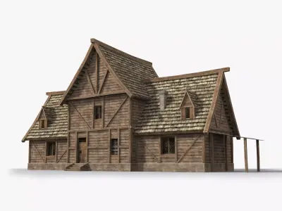 Medieval house x4 Low-poly 3D model
