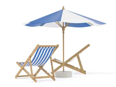 Beach Umbrella and Chair 3D model