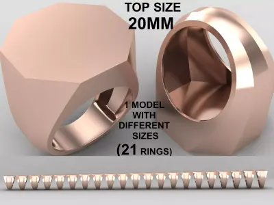octagonal Signet Ring Base 20 MM top in All sizes 262-MWC  3D print model