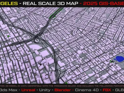 Los Angeles Real Scale 3D Map - 2025 Gis Data-Based 3D model