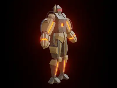 Low poly cyborg robot with glowing lights 3D model