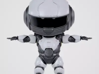 Cute Robot White Low-poly 3D model