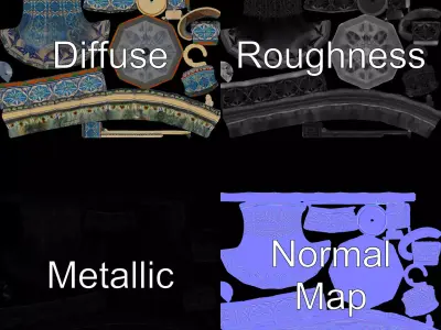 Elegant Mosaic Fountain model pack Low-poly 3D model