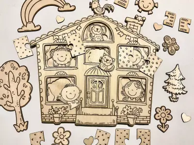 Layered House Puzzle Laser Cut File for Kids 3D model
