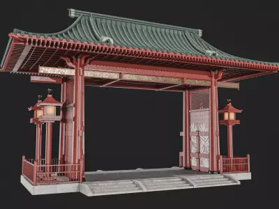 Traditional Japanese Gate Low-poly 3D model