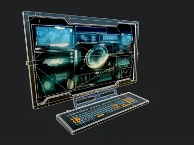 Sci Fi Monitor and Keyboard Low-poly 3D model